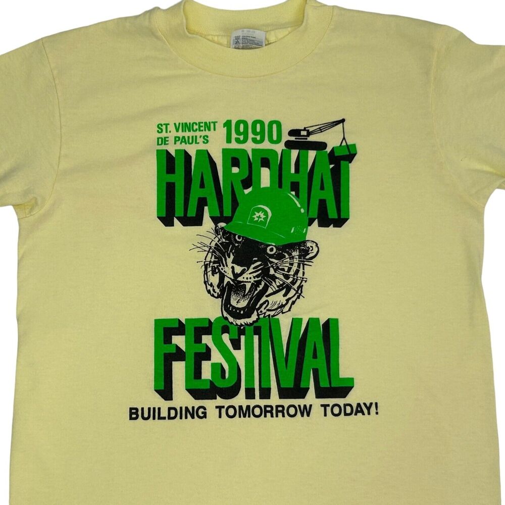 Vintage 90s Vincent De Pauls Festival T Shirt Youth Medium 10-12 Kids USA Yellow